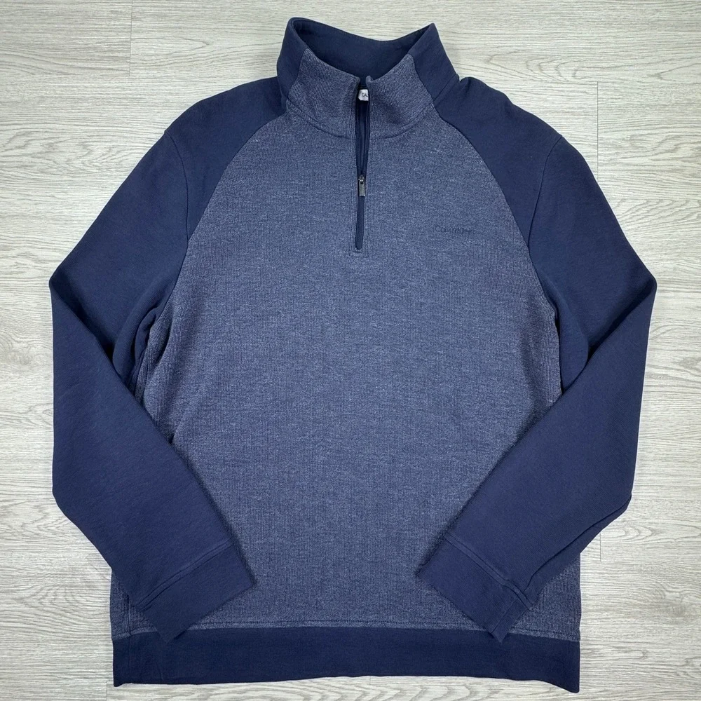 Calvin Klein Men's Pullover Quarter Zip Blue‎ XL Heathered Raglan Sweatshirt
